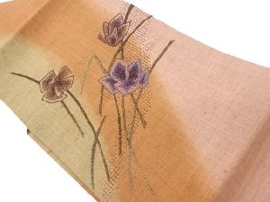 手織り紬汕頭相良刺繍草花模様名古屋帯